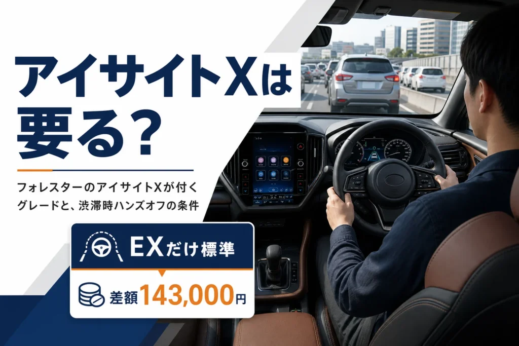 フォレスターのアイサイトXが付くグレードと価格差を解説する記事のアイキャッチ