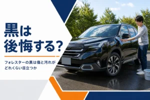 黒いフォレスターのボディに景色が映り込むイメージ