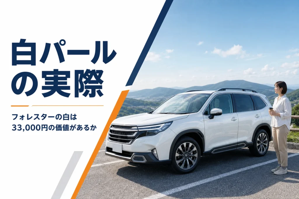 白いパールのフォレスターが高原に停まるイメージ