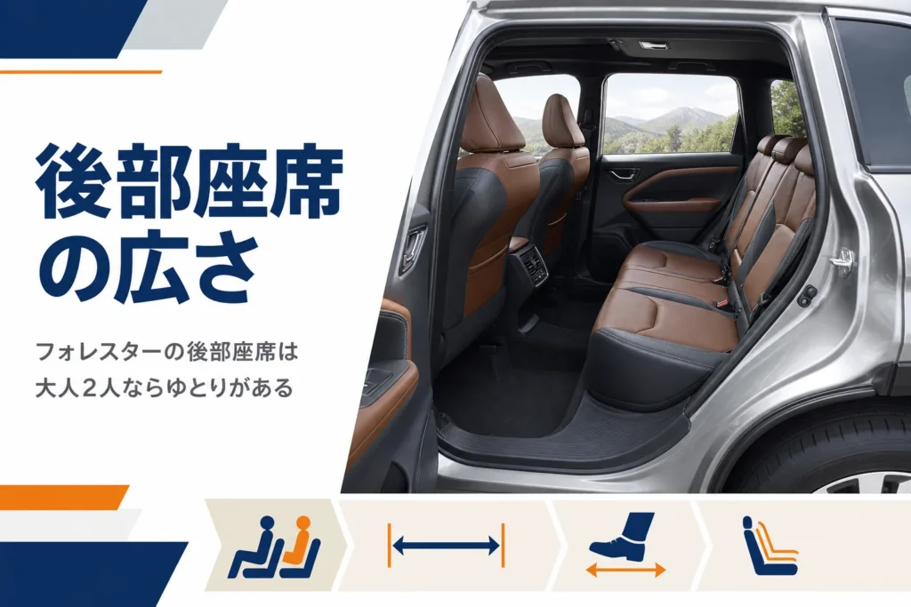 フォレスターの後部座席の広さと座り心地を解説する記事のアイキャッチ