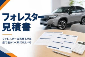 フォレスターの見積書を2枚並べて比べる様子