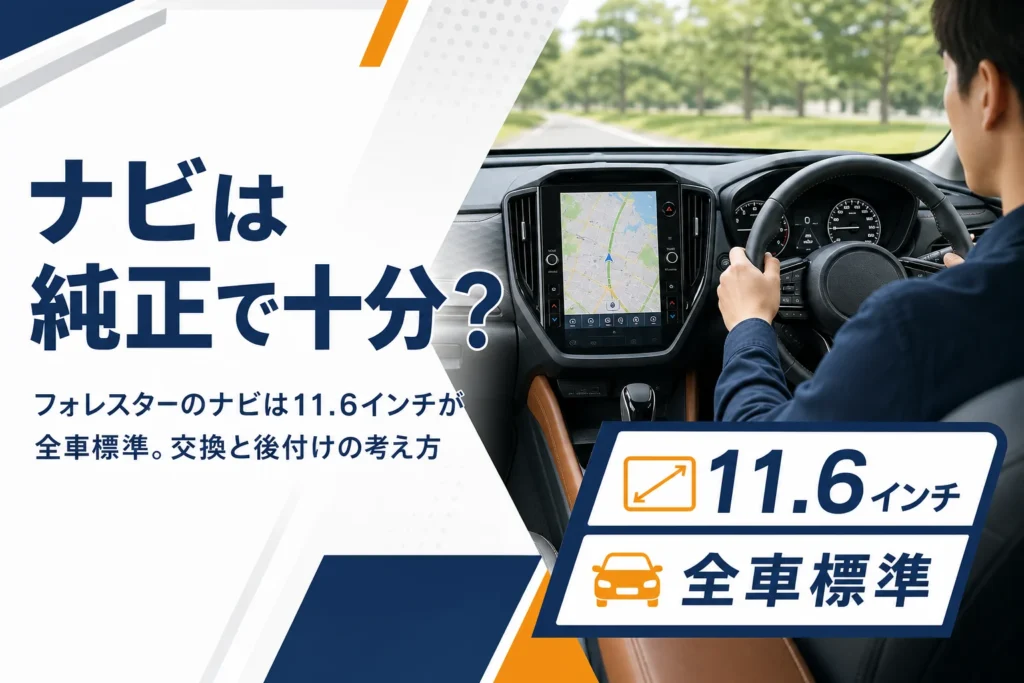 フォレスターの縦長センターディスプレイに地図が映った運転席まわりのイメージ