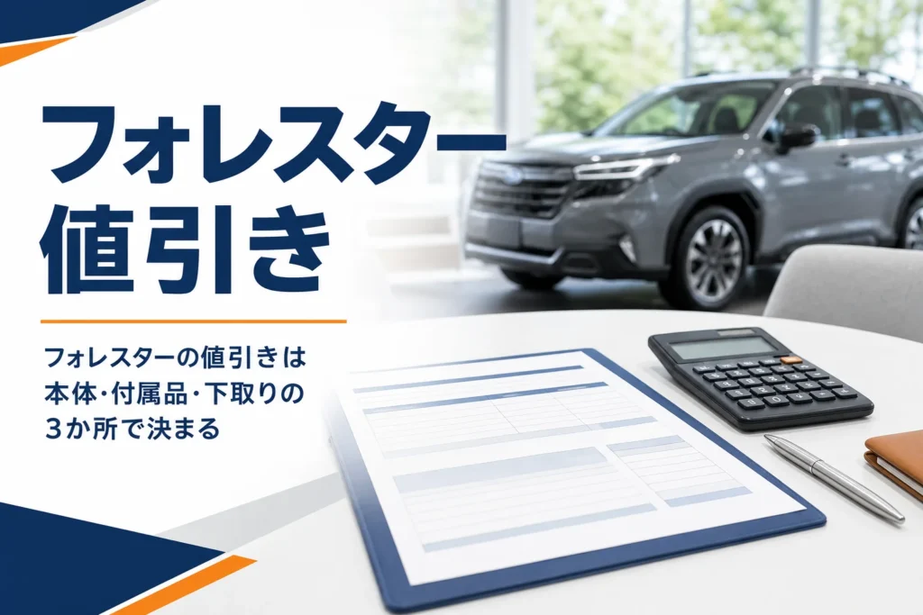 フォレスターの値引き交渉をする商談テーブルの様子