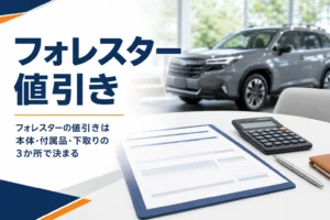 フォレスターの値引き交渉をする商談テーブルの様子