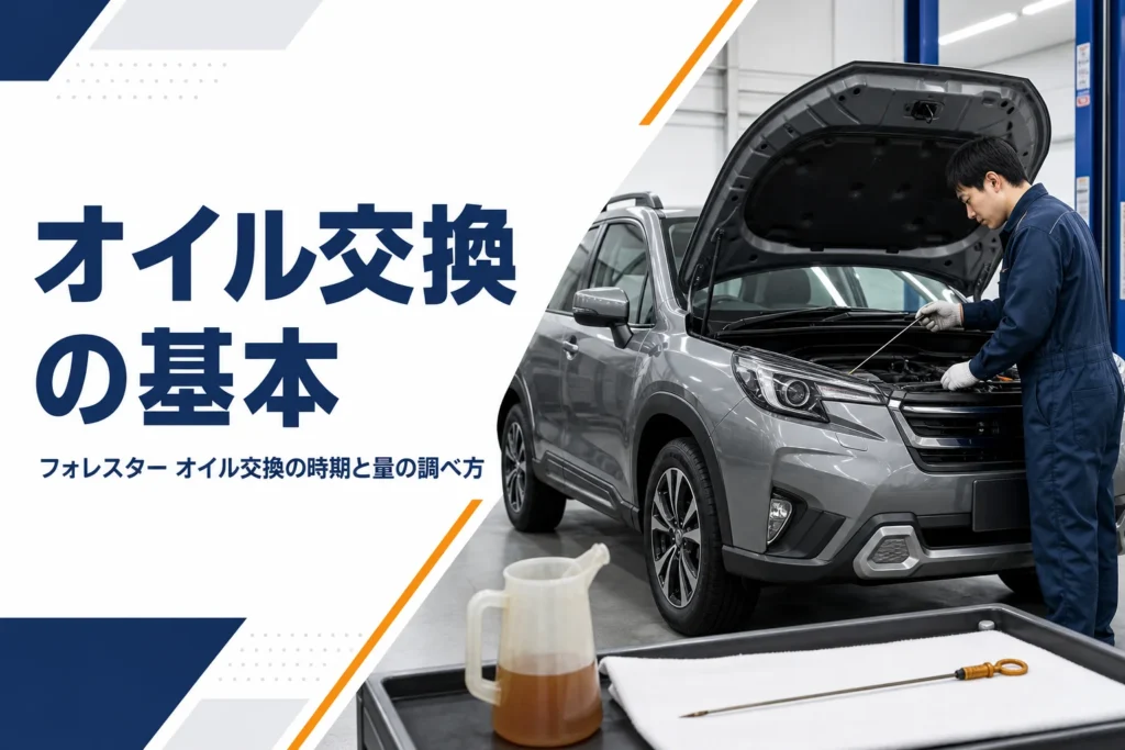 フォレスターのオイル交換の時期と量を解説するアイキャッチ