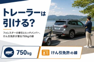 フォレスターにヒッチメンバーで小型トレーラーをつないだイメージ
