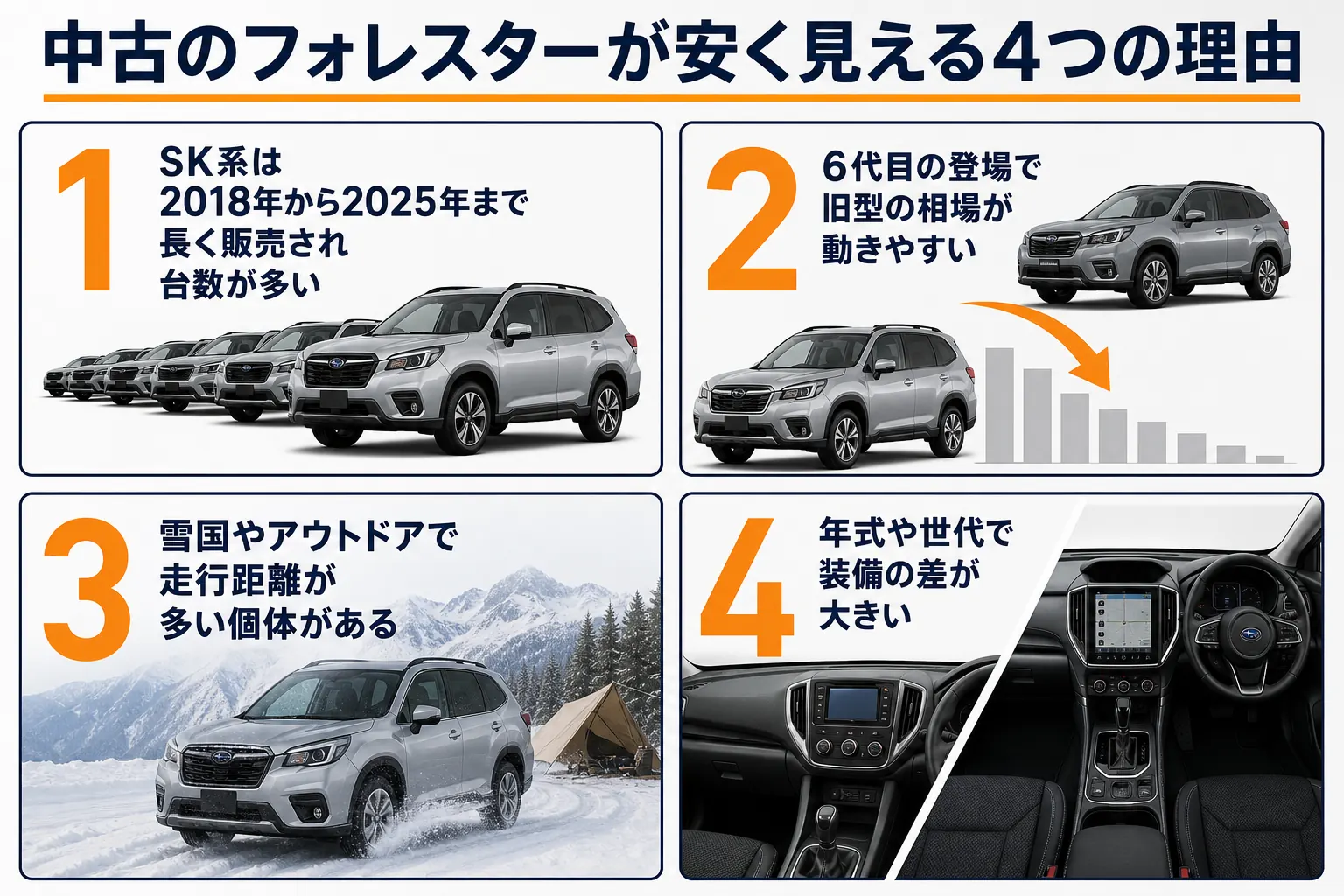 中古のフォレスターが安く見える理由の図解